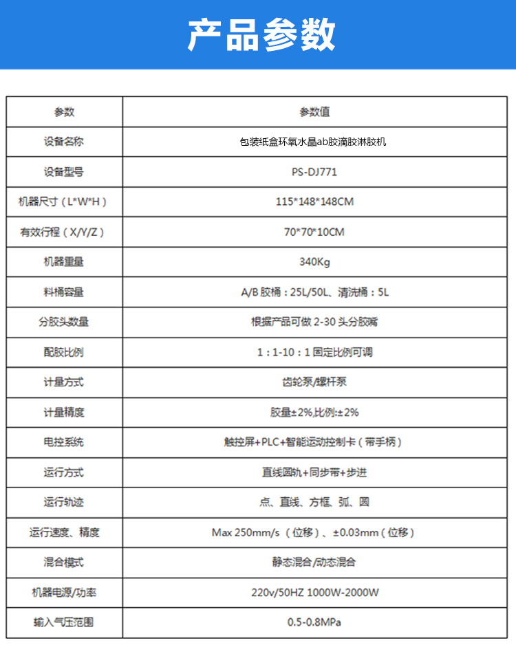 包裝紙盒自動(dòng)滴膠機(jī)參數(shù)